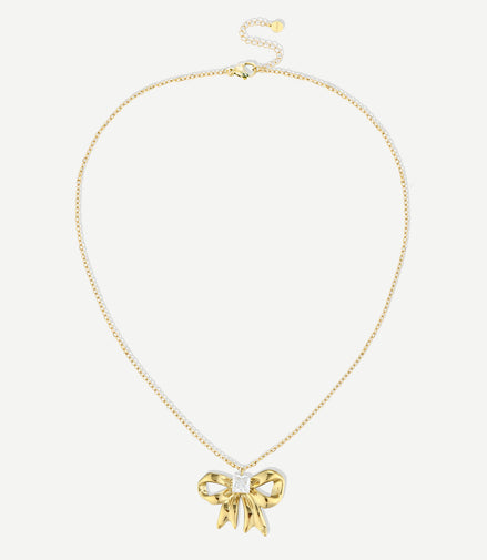 Classic Ribbon Bow Pendant Necklace – Gold
