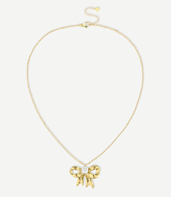 Classic Ribbon Bow Pendant Necklace – Gold