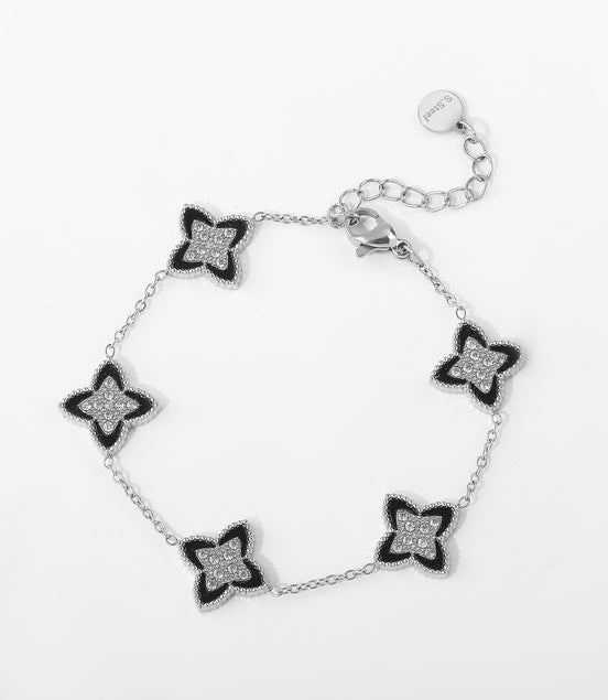 Black Enamel Flower Bracelet – Glamorous & Feminine 🖤✨