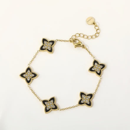 Schwarzes Emaille-Blumenarmband – Glamourös & Feminin 🖤✨