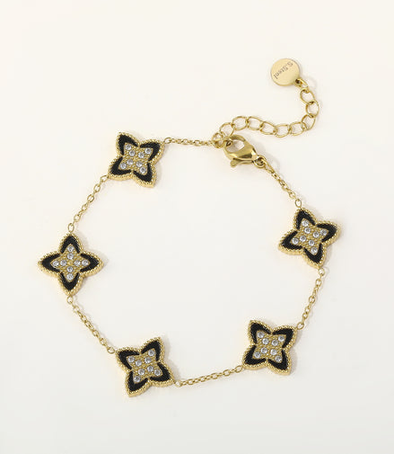 Black Enamel Flower Bracelet – Glamorous & Feminine 🖤✨
