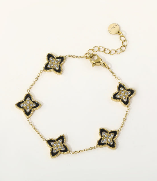 Black Enamel Flower Bracelet – Glamorous & Feminine 🖤✨