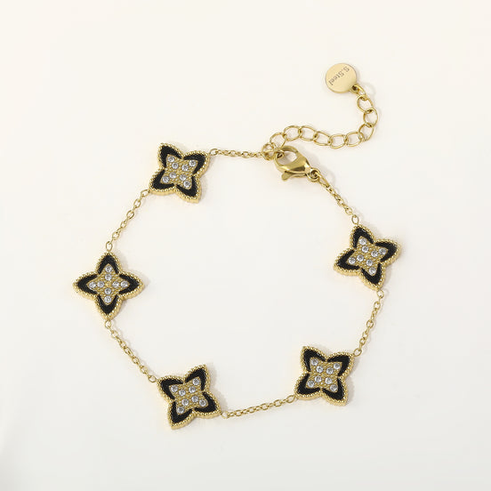 Schwarzes Emaille-Blumenarmband – Glamourös & Feminin 🖤✨