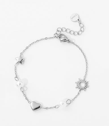 Celestial Pearl Charm Bracelet – Sun, Star & Heart ☀️✨