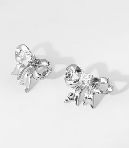 Gold Ribbon Stud Earrings – Playful Sparkle 🎀✨