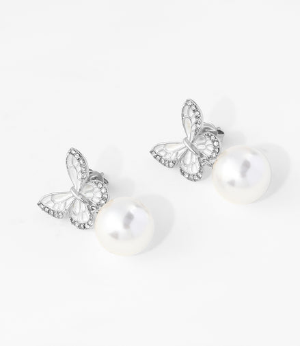 Butterfly & Pearl Stud Earrings – Romantic Elegance 🦋✨