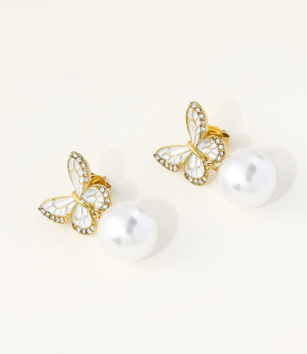 Butterfly & Pearl Stud Earrings – Romantic Elegance 🦋✨